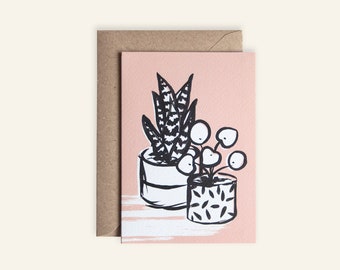 Pink Plant Card - Aloe and Pilea