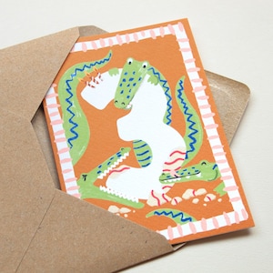 Carte de 3e anniversaire de crocodile, carte de 3e anniversaire d'animal