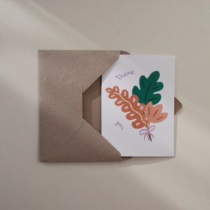 Carte de remerciement pour enfants bouquet, carte de remerciement feuille nature, carte de professeur