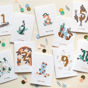 Lot de cartes d'anniversaire pour enfants numérotées de 1 à 10, cartes d'anniversaire pour enfants animaux