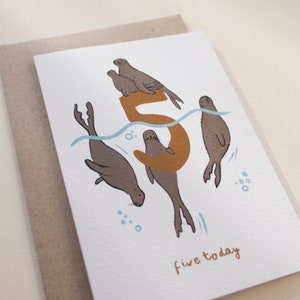 Sceau de cinquième anniversaire, carte de 5 ans pour enfants « Five Today », anniversaire d'animal