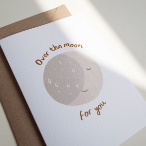 Over de maan voor jou-feestkaart, nieuwe babykaart, neutrale babykaart