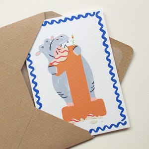 Cartão de aniversário de 1º hipopótamo, cartão de aniversário de primeiro animal