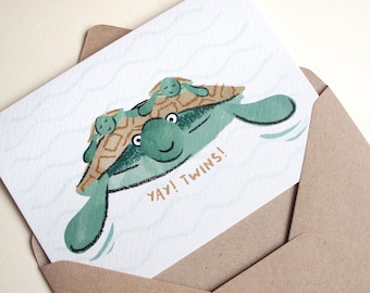 Turtle Twin New Baby Card
