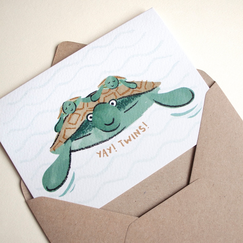 Turtle Twin New Baby Card image 1