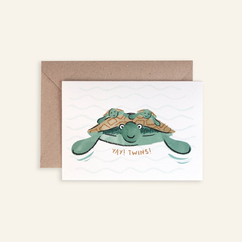 Turtle Twin New Baby Card image 2