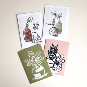 Cartes d’art vases et plantes - Pack de quatre cartes de notes vierges