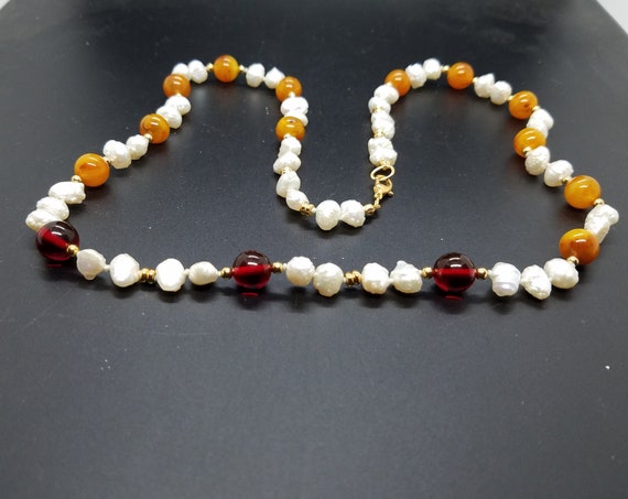 Amber and Baroque Fresh-Water Pearls