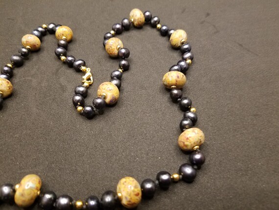 Torchwork Glass and Black Fresh Water Pearls