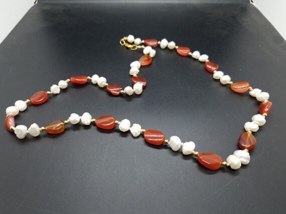 Carnelian and Baroque Fresh-Water Pearls