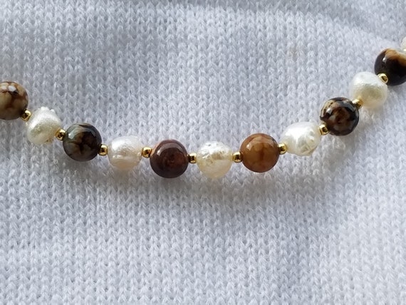 Chocolate Crackle Agate and Baroque Fresh Water Pearls