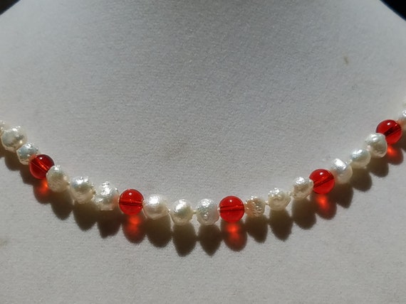 Ruby Glass and Baroque Fresh Water Pearls