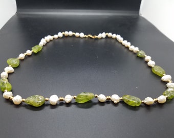 Peridot Nuggets and Baroque Fresh-Water Pearls