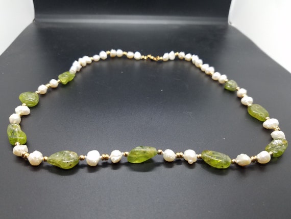 Peridot Nuggets and Baroque Fresh-Water Pearls