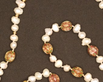 Rust Cloisonne Beads and Baroque Fresh Water Pearls