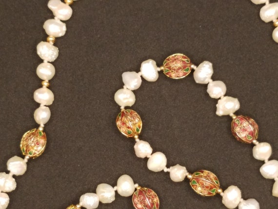 Rust Cloisonne Beads and Baroque Fresh Water Pearls