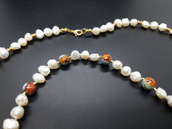 Cloisonne Beads with Baroque Fresh Water Pearls