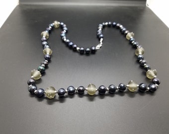 Gray Torch-work Glass with Black Fresh Water Pearls