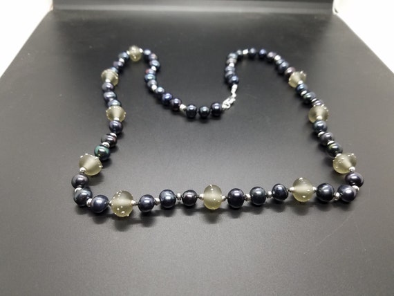 Gray Torch-work Glass with Black Fresh Water Pearls