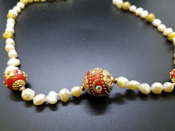 Mongolian Style Beads with Baroque Fresh Water Pearls