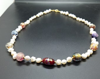 Torch-Work Dichroic Glass and Baroque Fresh Water Pearls