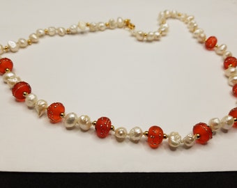 Scarlet Torch-Work Glass and Baroque Fresh-Water Pearls