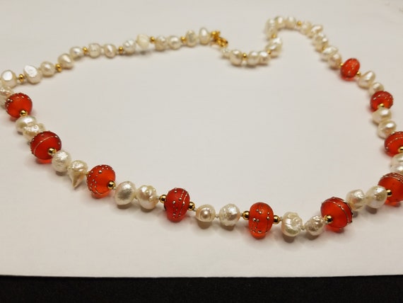 Scarlet Torch-Work Glass and Baroque Fresh-Water Pearls