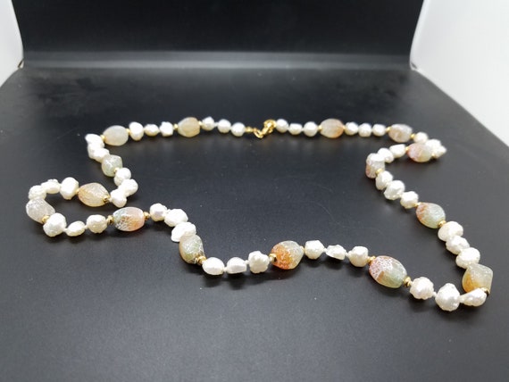 Crackle Agate and Baroque Fresh-Water Pearls