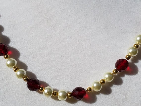 Ruby Glass Faceted Beads With Glass Pearls