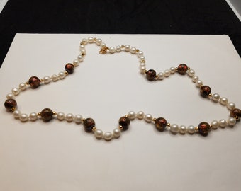 Brown Dichroic Glass and Cultured Fresh-Water Pearls