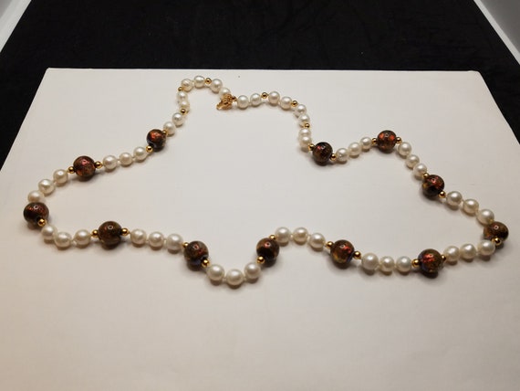 Brown Dichroic Glass and Cultured Fresh-Water Pearls