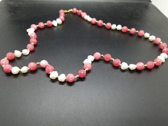 Rhodocrosite and Baroque Fresh-Water Pearls