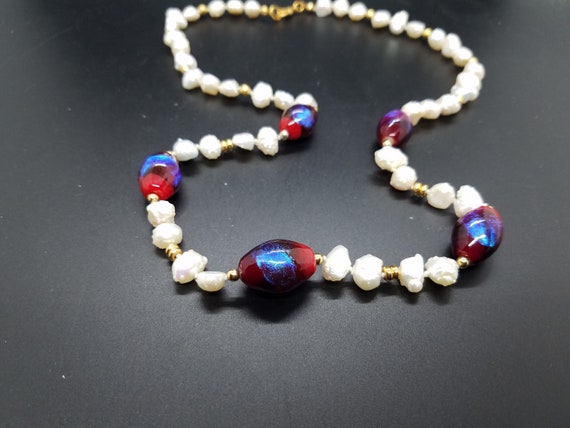 Torch-Work Dichroic Glass and Baroque Fresh-Water Pearls