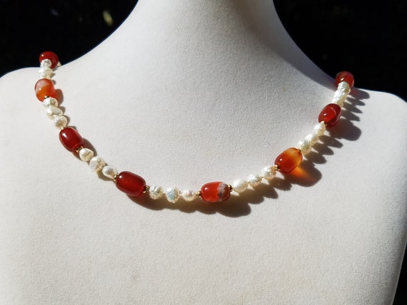 Carnelian Nuggets and Baroque Fresh Water Pearls