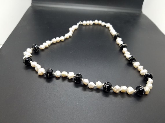 Black and Silver Torch-Work Glass with Baroque Fresh-Water Pearls