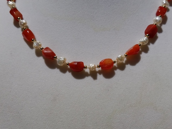 Carnelian and Baroque Fresh Water Pearls