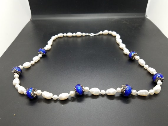 Sapphire Torch-Work Glass and Fresh-Water Pearls