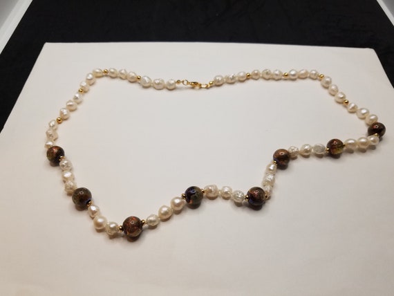 Brown Dichroic Torch-Work Glass and Baroque Fresh-Water Pearls