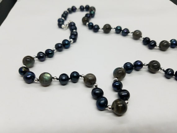 Labradorite & Black Fresh-water Pearls