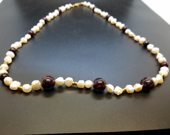 Black Fire Opal and Baroque Fresh-Water Pearls