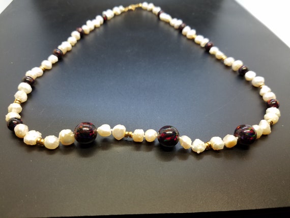 Black Fire Opal and Baroque Fresh-Water Pearls