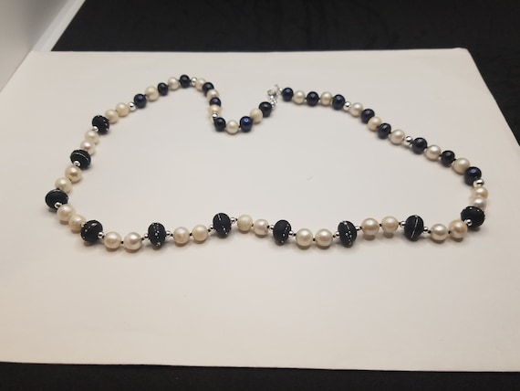 Matte Black Torch-work Glass and Cultured Pearls