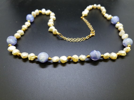 Lavender Dichroic Glass and Baroque Fresh Water Pearls