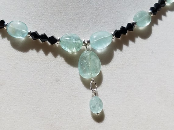 Aquamarine Nuggets and Black Swarovski Glass