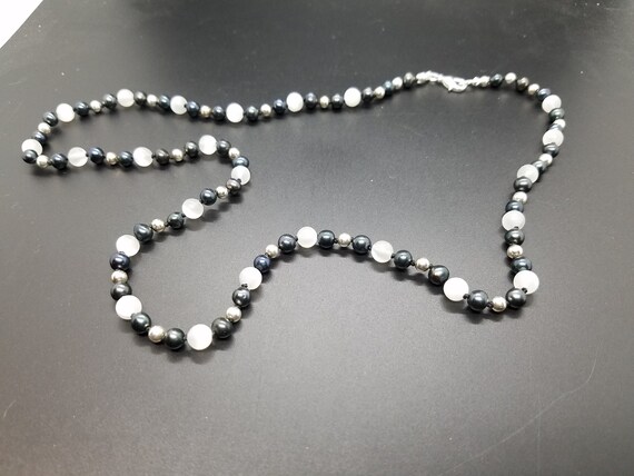 Selenite and Black Fresh-Water Pearls