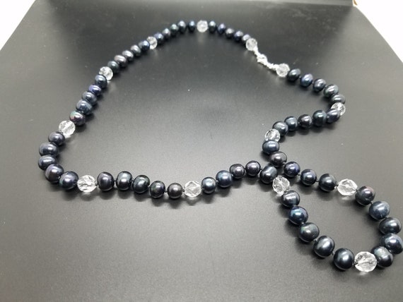 Black Fresh Water Pearls and Crystal Glass