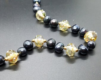 Torch Work Glass and Black Fresh Water Pearls