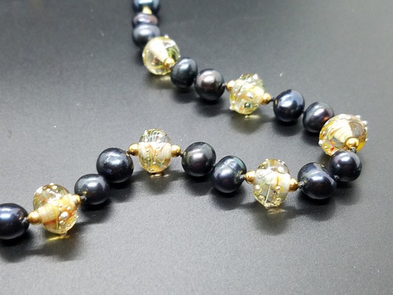 Torch Work Glass and Black Fresh Water Pearls