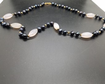 Chalcedony & Black Fresh-Water Pearls