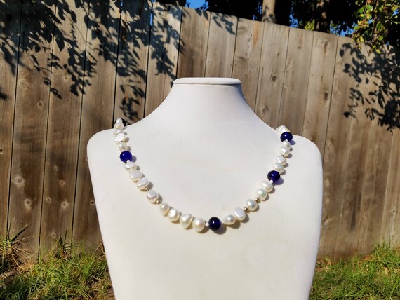 Fresh Water Button Pearls and Cobalt Glass